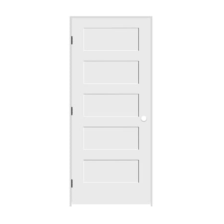 Codel Doors 36" x 84" x 1-3/8" Primed 5-Panel Equal Panel Interior Shaker 4-9/16" RH Prehung Door w/Mtt Blk Hngs 3070pri8405RH10B4916